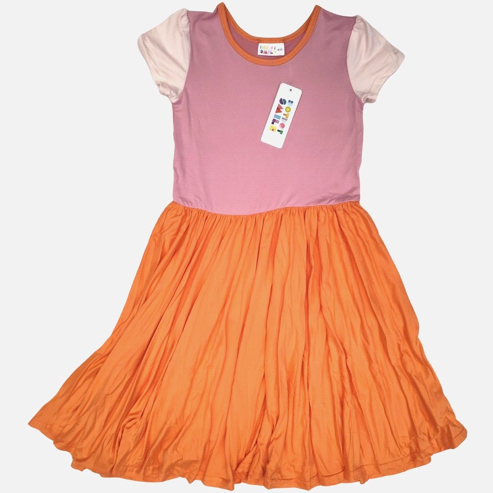 Dot‎ Smile Girls 8 10 Pink Orange Colorblock Cap Sleeve Twirl Dress NWT